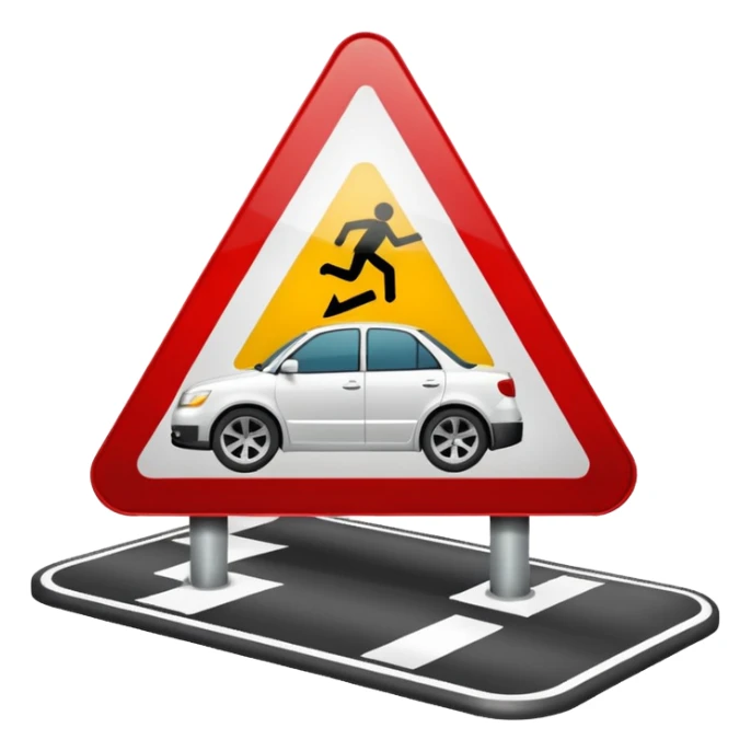 car on slippery road sign sticker