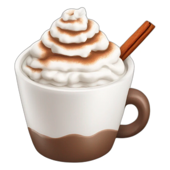 white mug of hot chocolate with whipped cream and cinnamon sticker