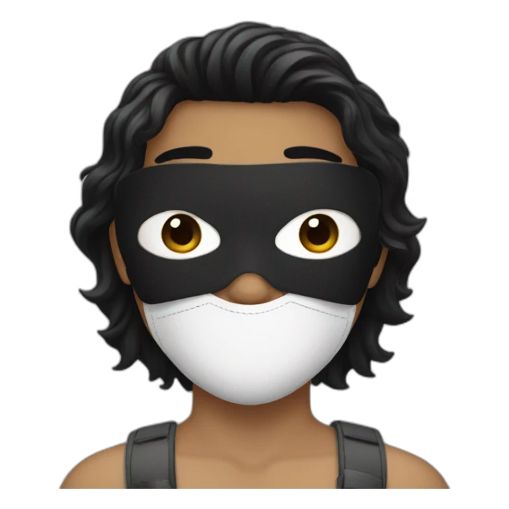 a boy with a black hair wearing a black mask sticker