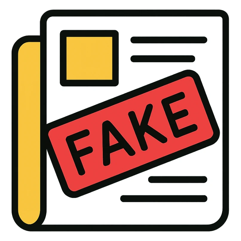 newspaper icon with a red 'FAKE' stamp across it sticker