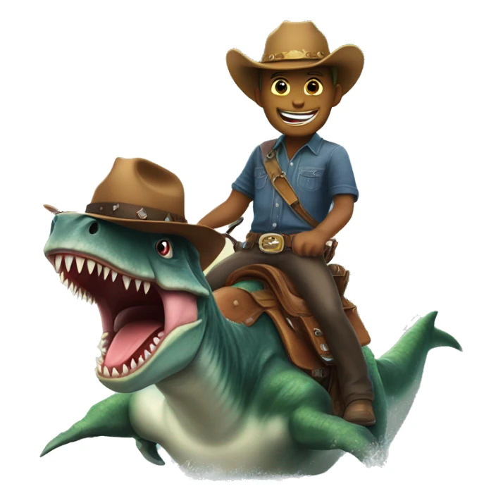 Dinosaur with a cowboy hat riding a shark sticker
