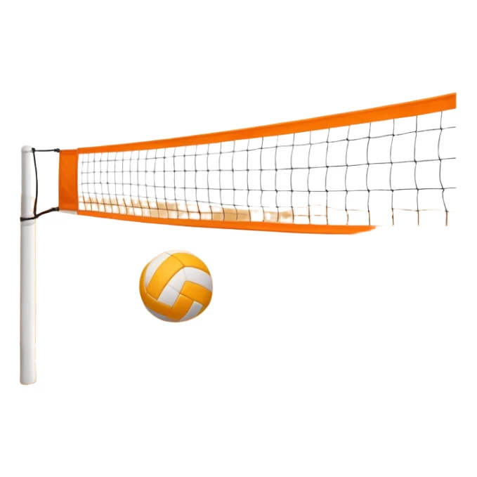 A close-up volleyball net with a ball hovering above it, set against the backdrop of a sandy volleyball court. The scene highlights the tension of an impending play, with the court lines clearly visible and a bright, sunny atmosphere surrounding the action. sticker