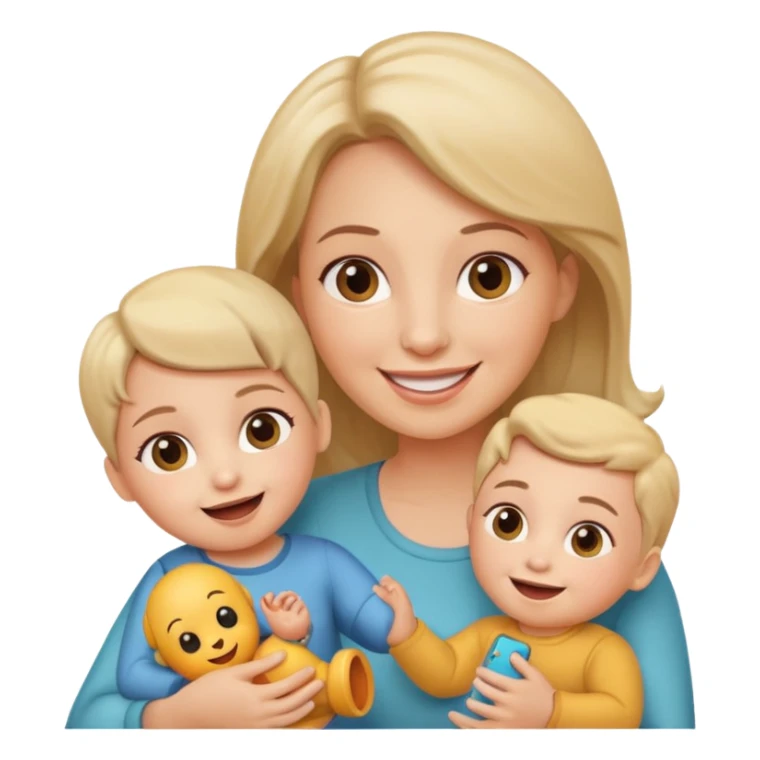 pleasanty surprised mother with child showing toy sticker