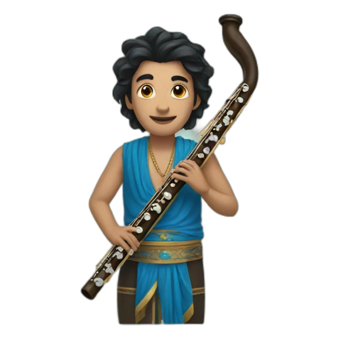 blue krisna with black hair and a flute sticker