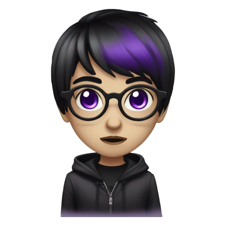 Goth black hair glasses purple eyes cute skinny  sticker
