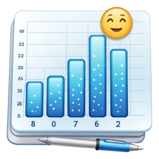 ios style emoji for report sheet consisting graph/ charts with sparkle around the report sticker