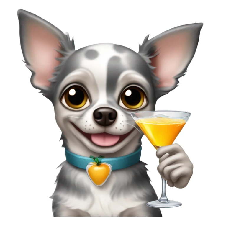 Grey Merle chihuahua holding a martini sticker