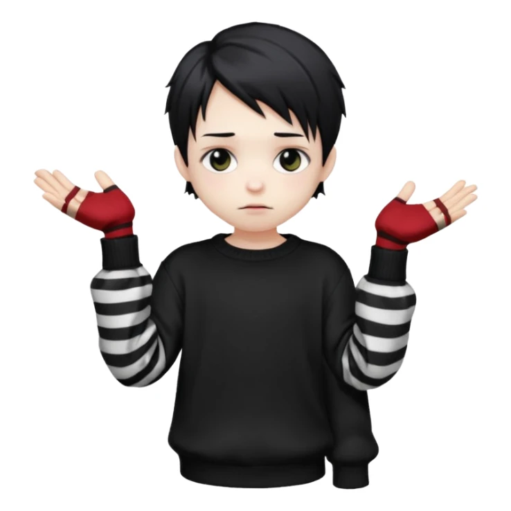 Goth boy, chibi style, oversized sweater, striped sleeves, cute sticker