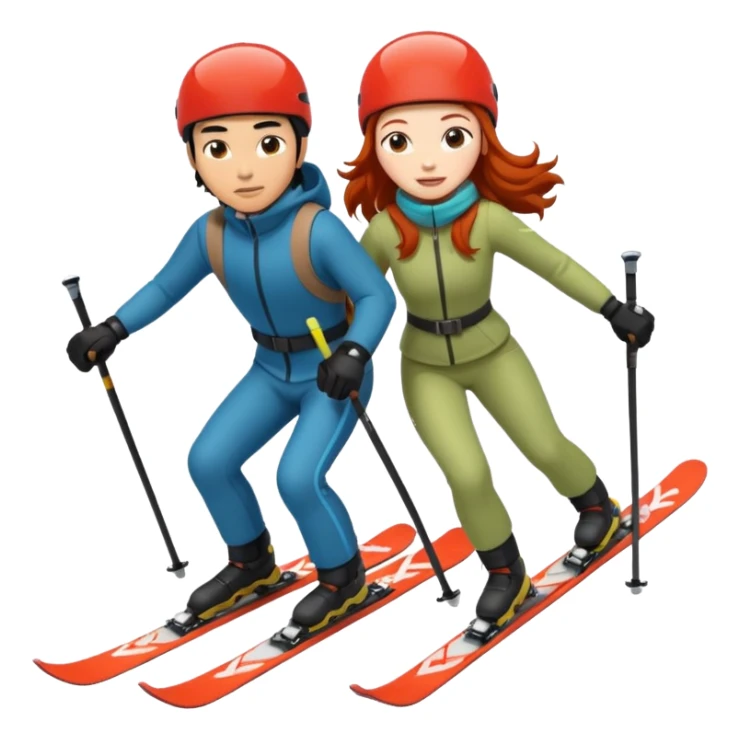 long black haired asian guy skiing with redhead girl sticker