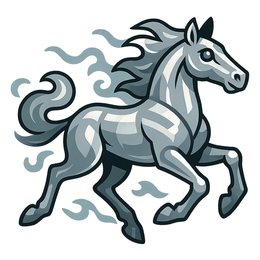 silver metal chrome spirit horse running, mystical sticker