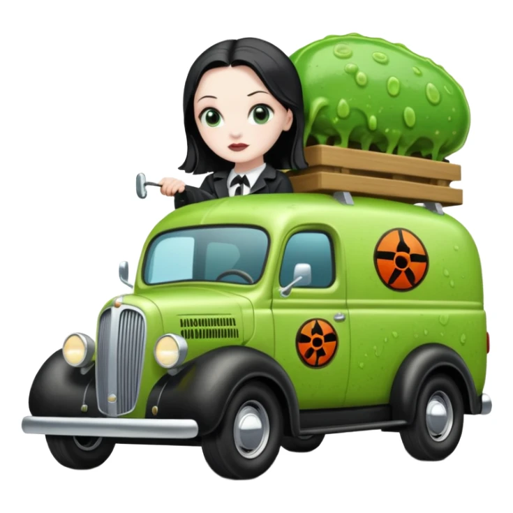 Heroic  Wednesday Adam’s SuperBug Ron’s slime-oozing exterminator antique tall moving van hot rod(motto: You pay me now!) sticker