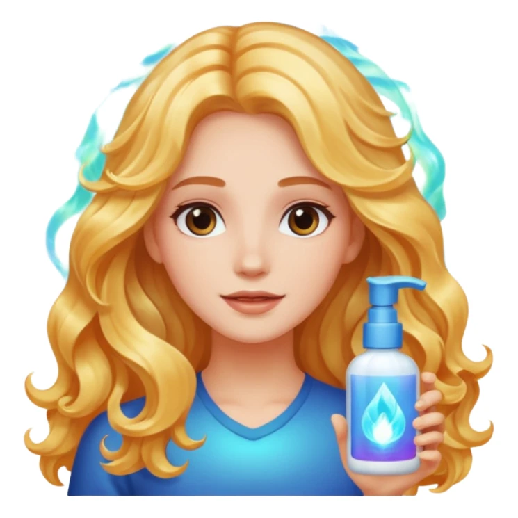 menina branca com cabelos longos ondulados cuidando dos cabelos e brilho ao redor sticker
