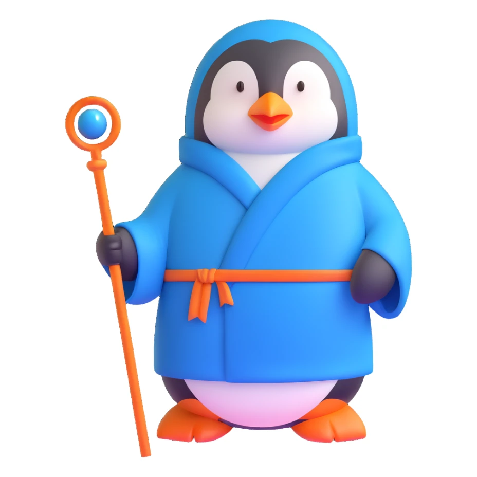 penguin wizard with a long blue robe and staff sticker