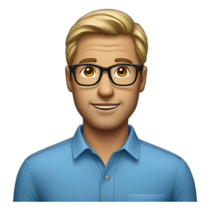man in blue shirt with glasses sticker