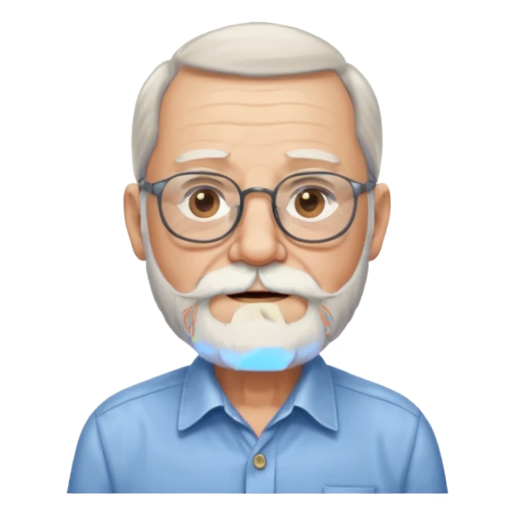 elderly glasses man with long beard and shirt sticker