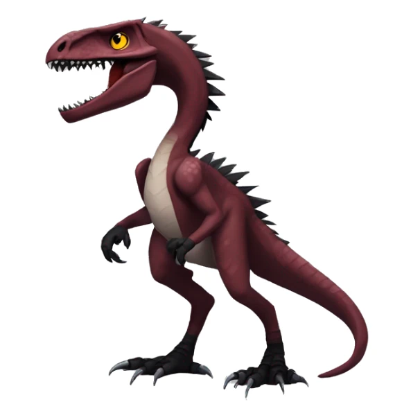 Maroon edgy badass modern sexy handsome punk velociraptor-dragon-Digimon, with black spiky mane, full body sticker
