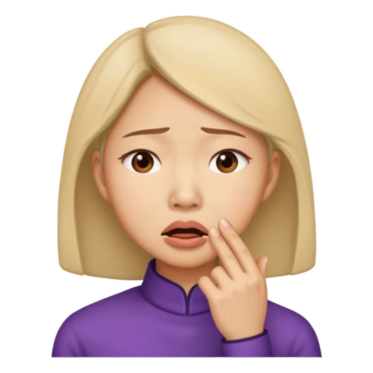 Asian woman agonizing over her chin sticker