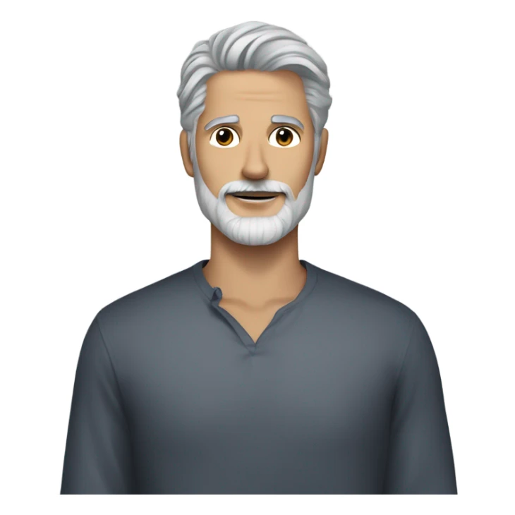 Handsome man, with blue eyes, grey hair, and grey goatee beard, holding a long haired black chihuahua sticker