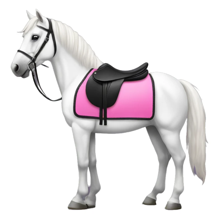 White horse with pink saddle pad and black saddle  sticker