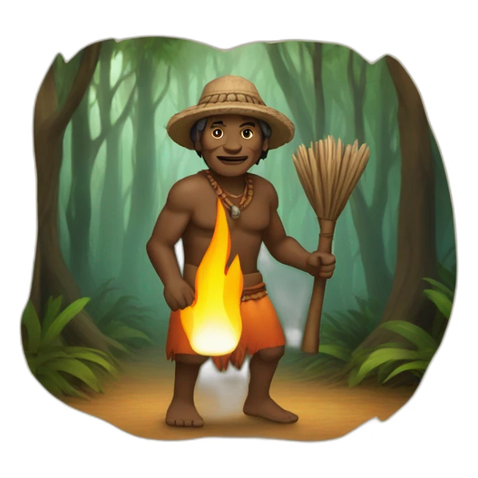 Aborigine in the wood with fire torch sticker