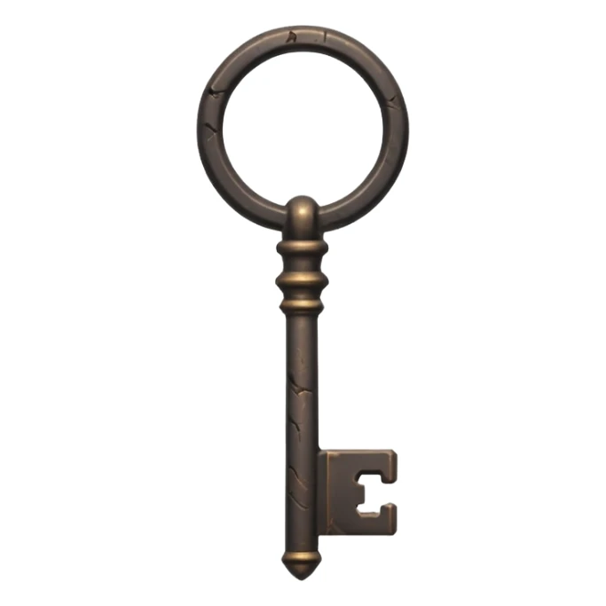 iOS style emoji, minimal ancient key, dark fantasy sticker