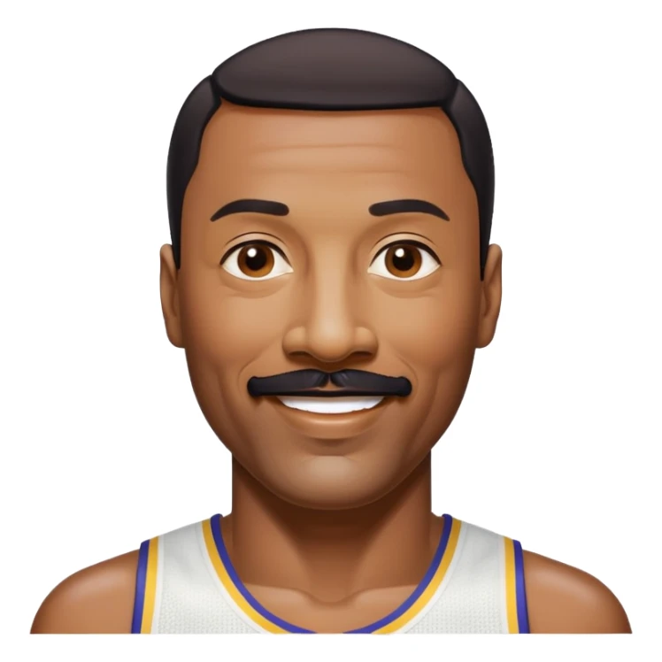Wilt Chamberlain, tall Black man, black short hair, mustache, smiling sticker
