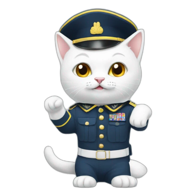 white-cat-military-salute sticker