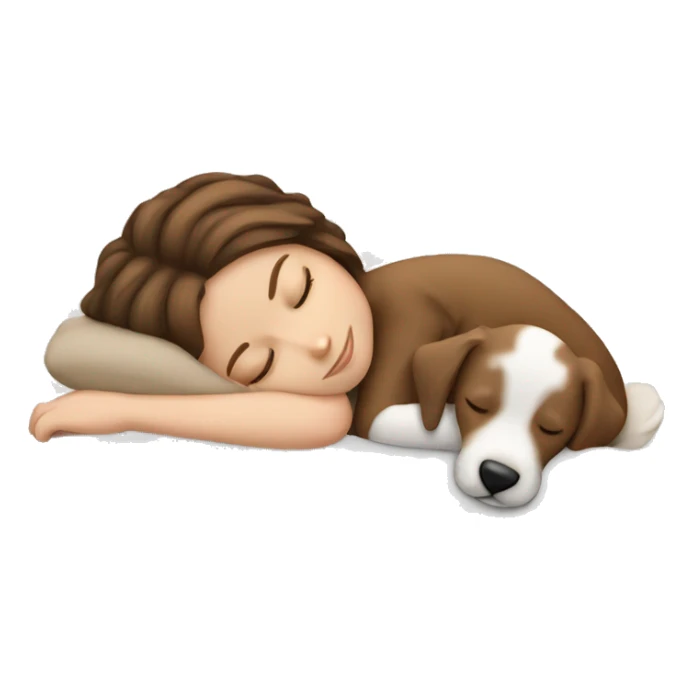 White girl brown hair sleeping with puppy sticker