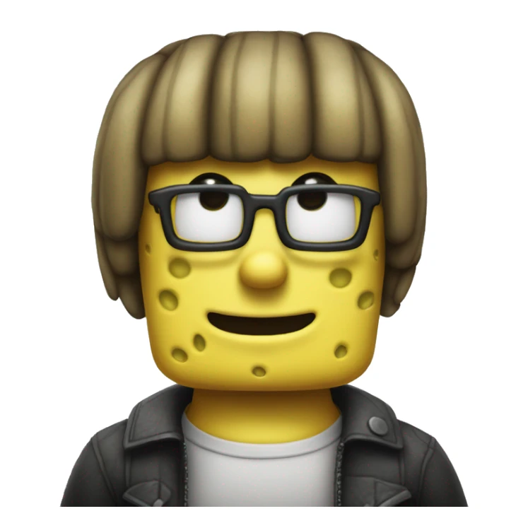 spongebob with a bob haircut black like an emoji very sharp, apple iOS style,  sticker