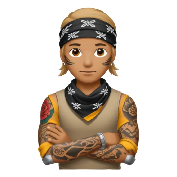 a human with bandana and tattoo sticker