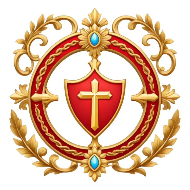 red saint emblem with holy symbols sticker