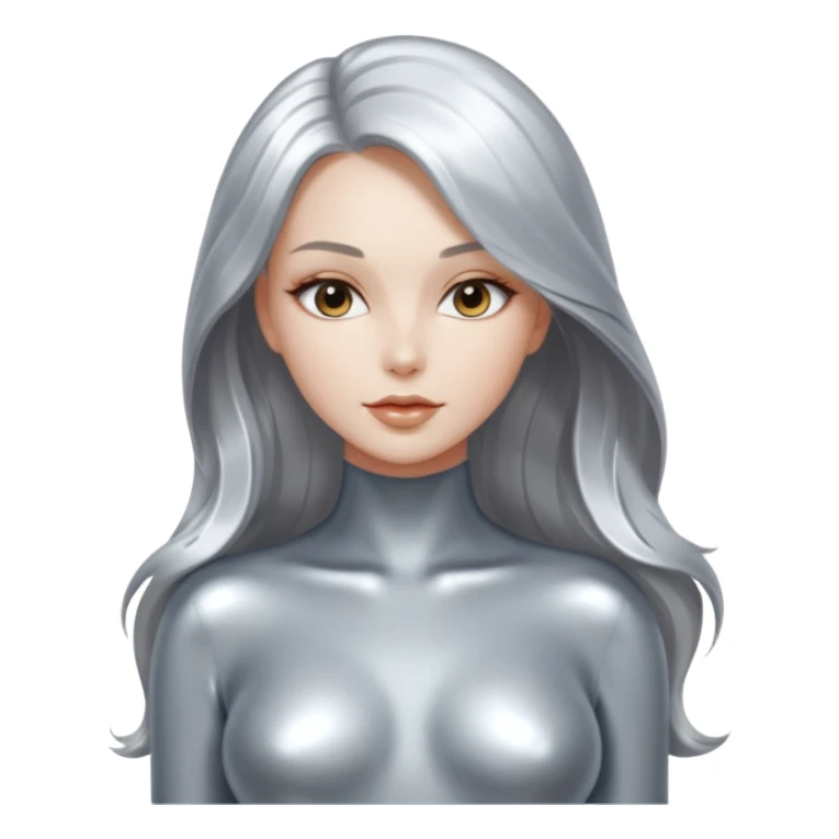 abstract sensual body silhouette, liquid silver chrome, smooth curves and posing, long metallic chorme hair sticker