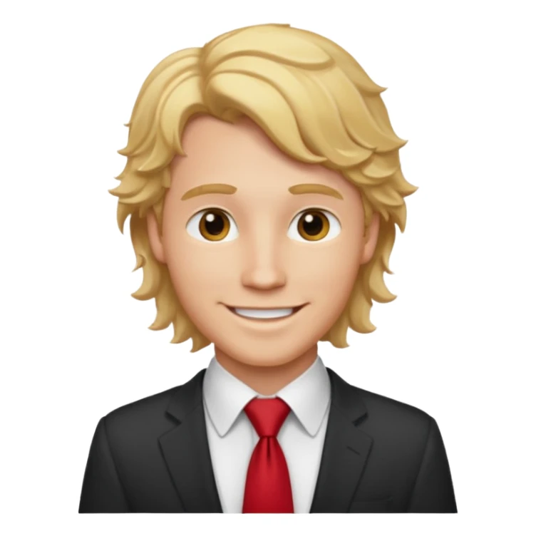 white man in white shirt, having red tie, blonde wavy hair sticker