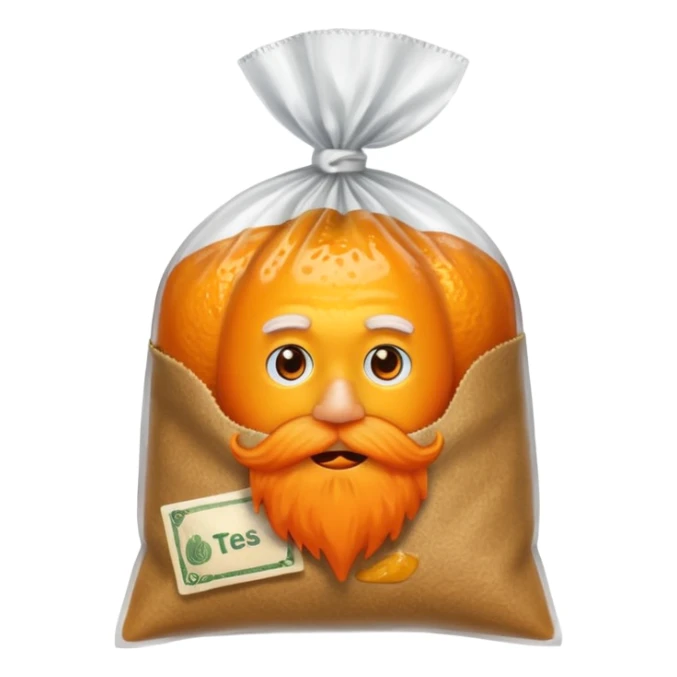 a teabag with orange beard at the ends of the bag sticker