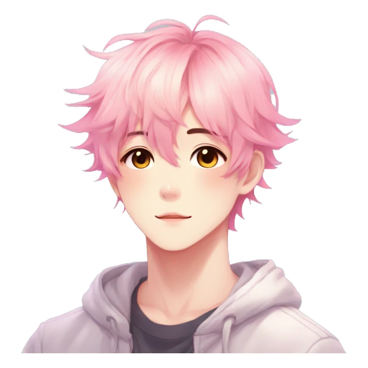 Gorgeous anime style shojo boy with blushing face aesthetic and pretty colorful shiny gradient pastel hair trending style sticker