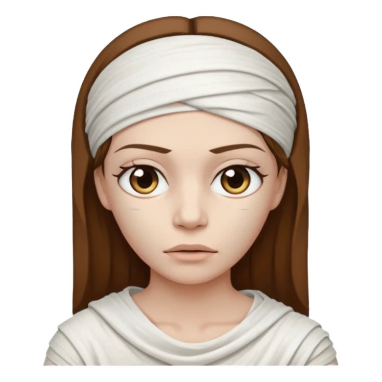 Mummy, his clothes:white T-shirt, brown hair sticker