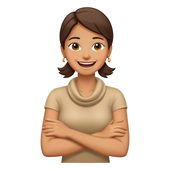 arms crossed holding neck laughing woman sticker