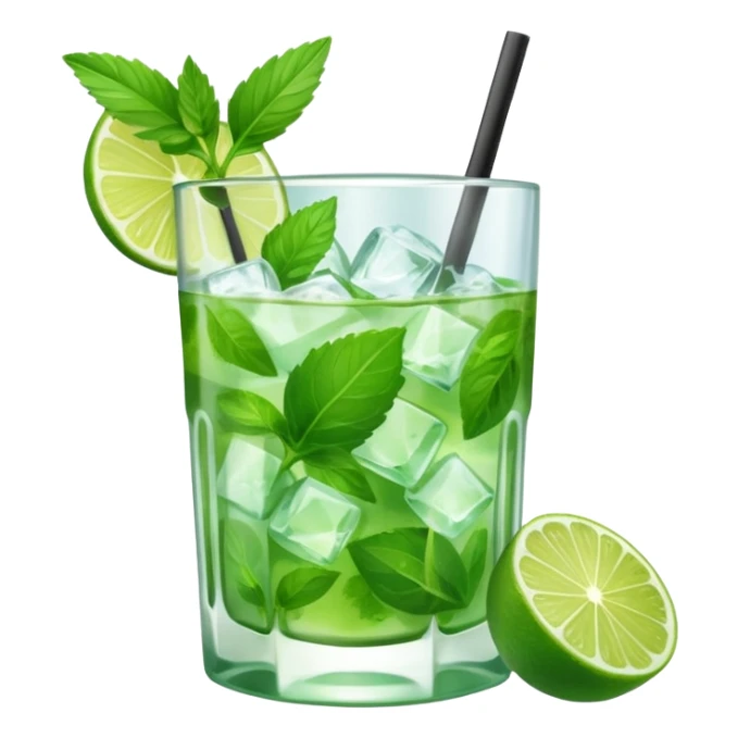 Make a mojito in she style of an emoji in a small glas  sticker