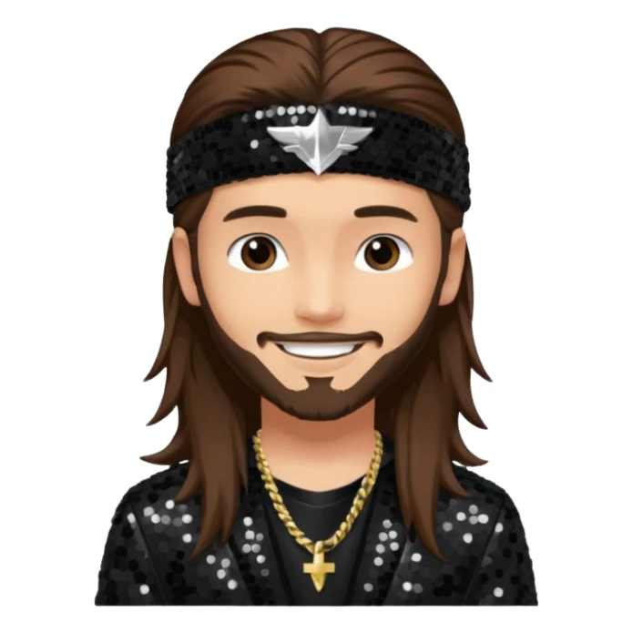 Tom Kaulitz with long brown hair, black sequin outfit  sticker