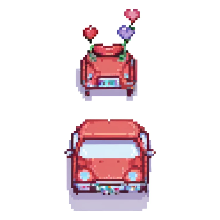 red car with hearts, pixel art style sticker