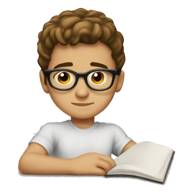 a kid with high taper fade mid hair round glasses looking down to his study book he is white and have brown hair sticker