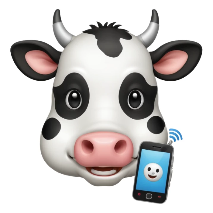 cartoon cow's head with cell phone sticker