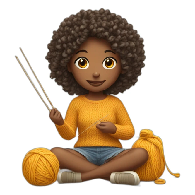 Curly girl is knitting sticker