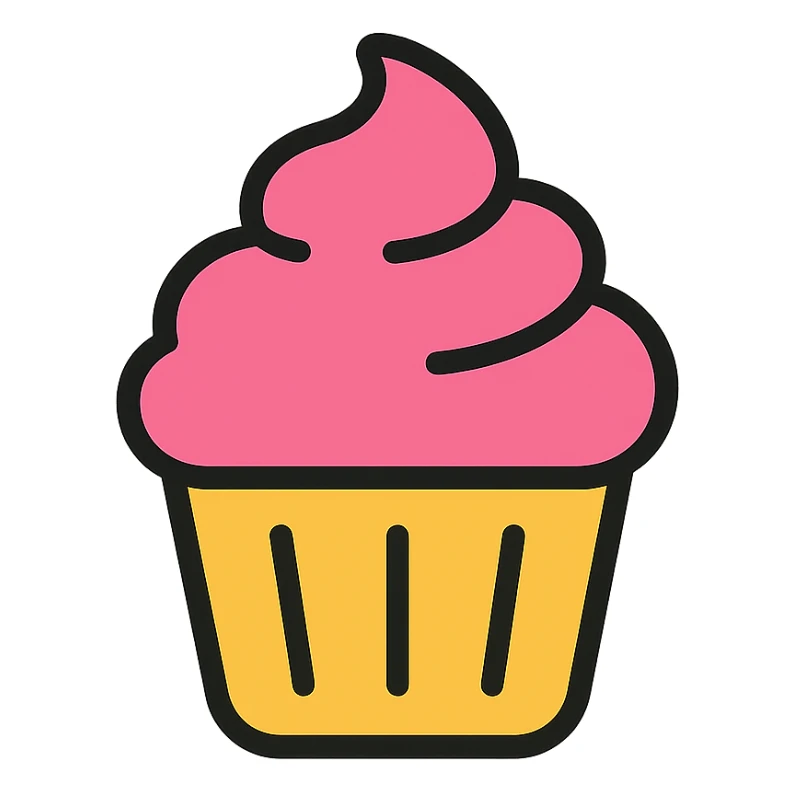 color outline icon of a cupcake with pink icing sticker