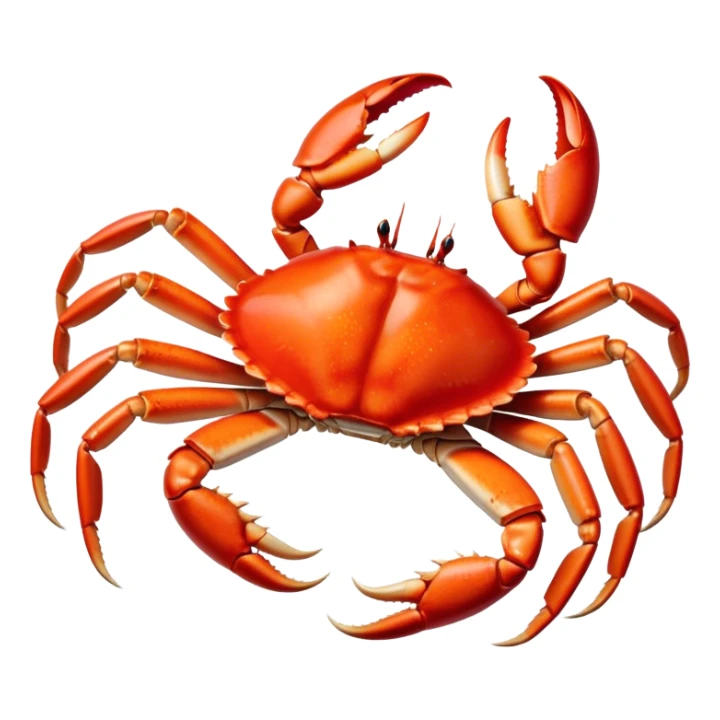 Cinematic rich crab legs, bright red shell glistening, cracked open to reveal tender white meat, warm golden highlights, detailed and delicious. sticker