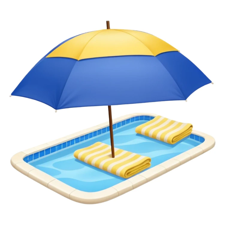 pool with sun umbrella and towel, clean and simple sticker