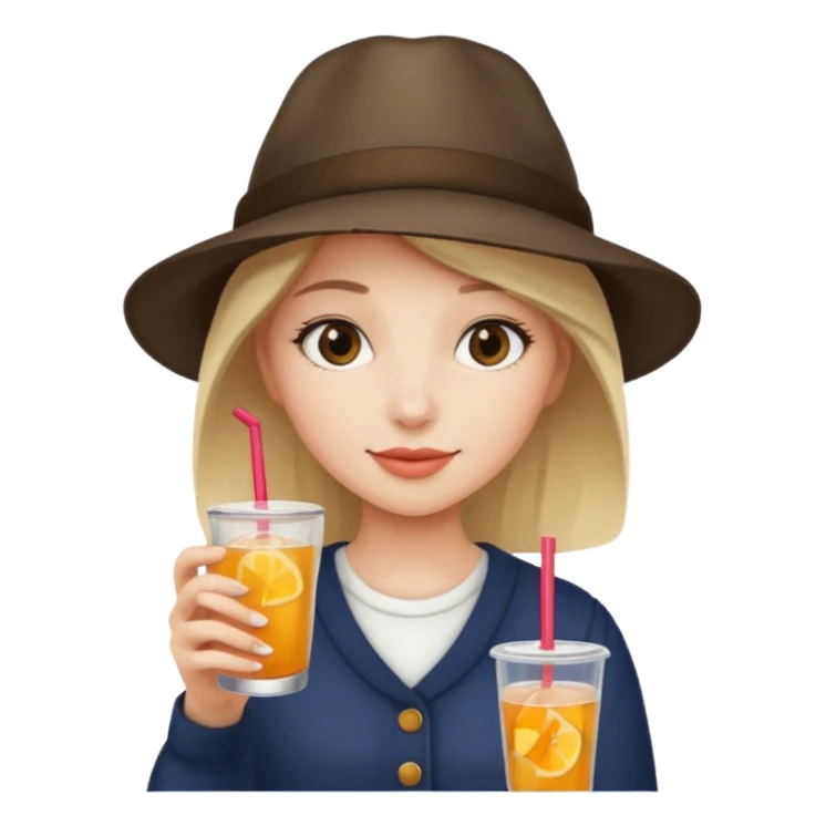 girl with hat and drink, no glasses sticker