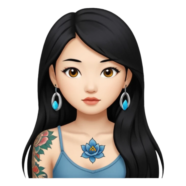 long black hair beautiful Asian girl with tattoos  sticker