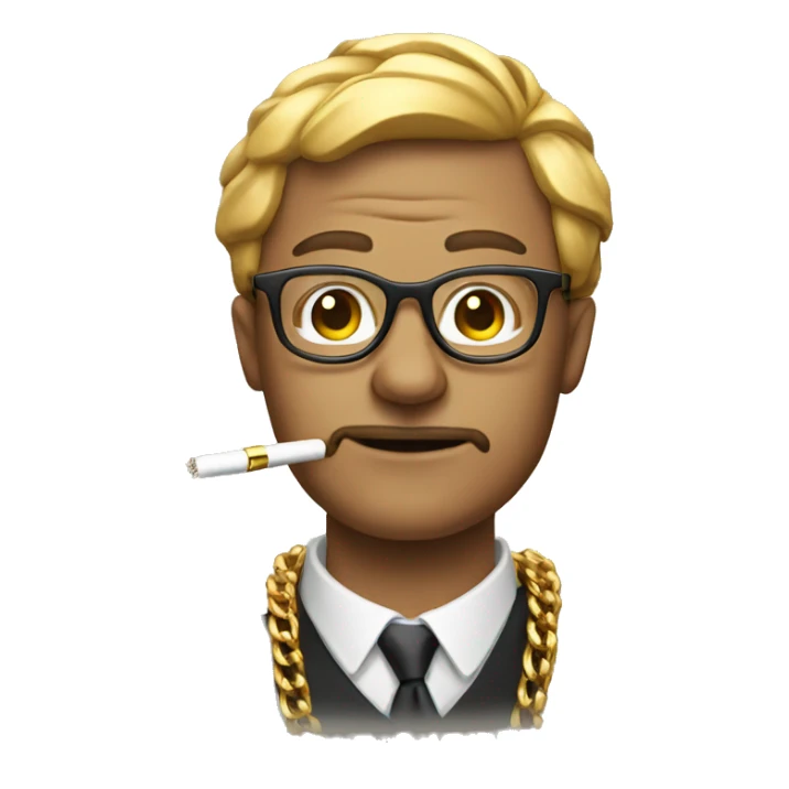 A man with glasses and big gold chain smoking  sticker
