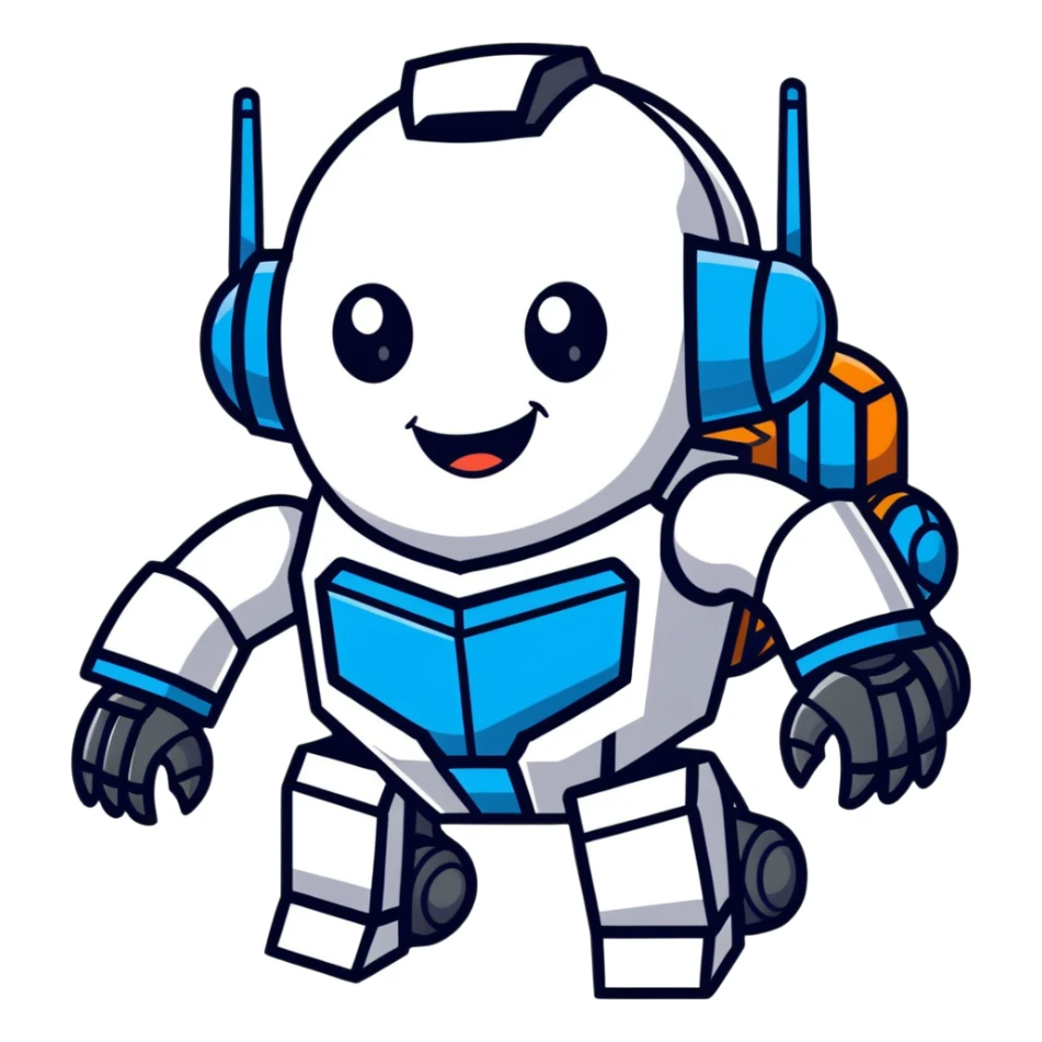 futuristic transformer robot with a big grin laughing sticker